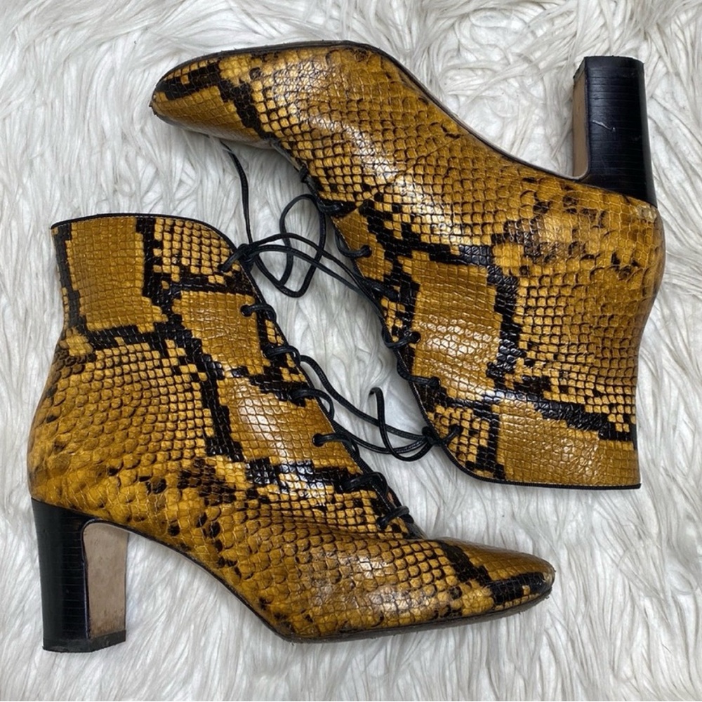 Tory Burch Yellow Snake Print Ankle Boots